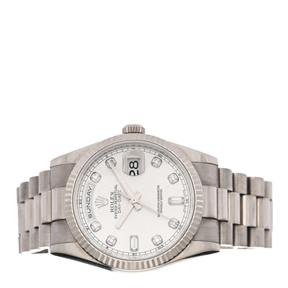 Rolex 18K White Gold Diamond 36mm Oyster Perpetual Day-Date President Watch Silver 118239 2 of 5