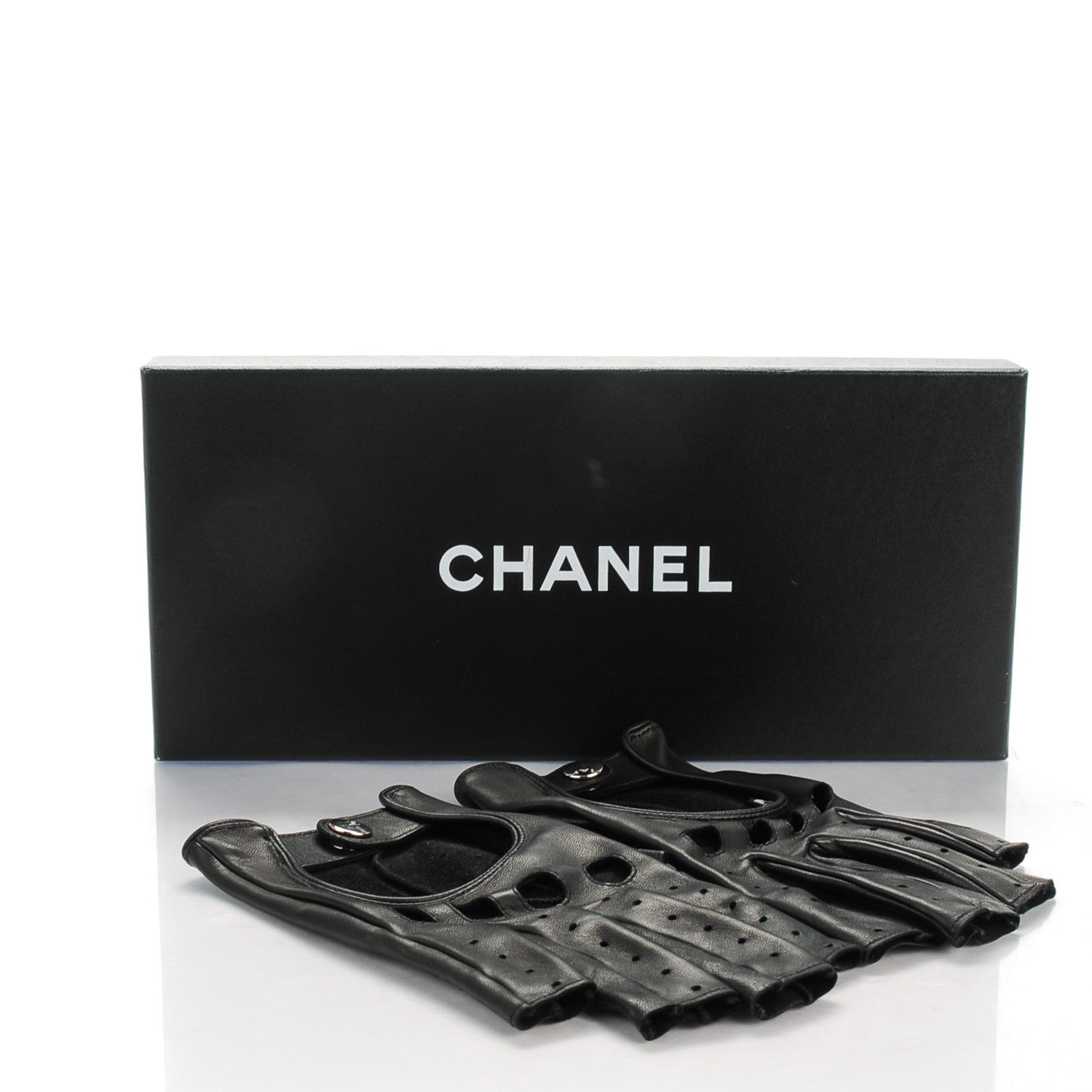Chanel Lambskin Fingerless Gloves 7.5 Black 9 of 9