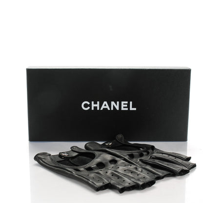 Chanel Lambskin Fingerless Gloves 7.5 Black 9 of 9