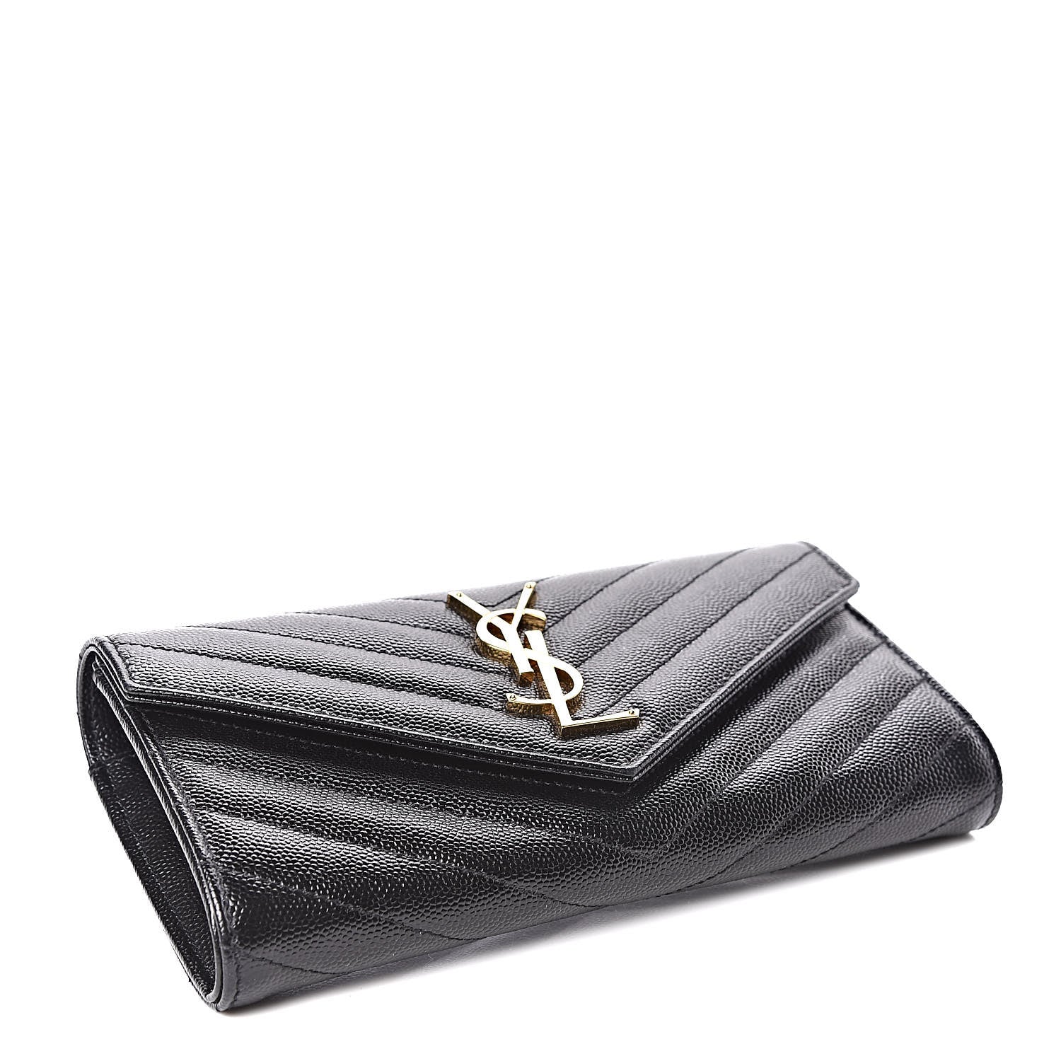Saint Laurent Grain De Poudre Matelasse Chevron Monogram Flap Wallet Black 4 of 7