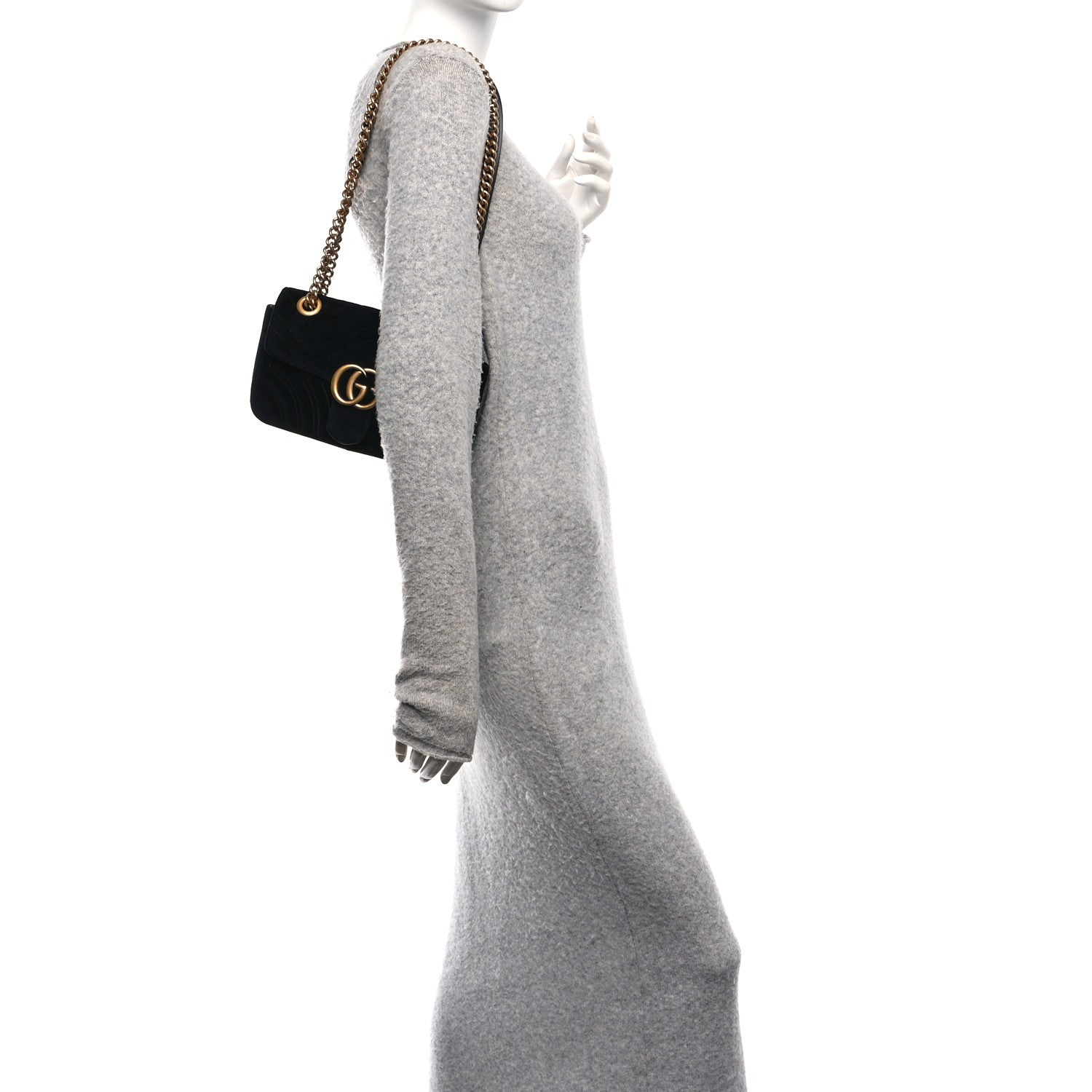 Gucci Velvet Matelasse Mini GG Marmont Shoulder Bag Black 2 of 10