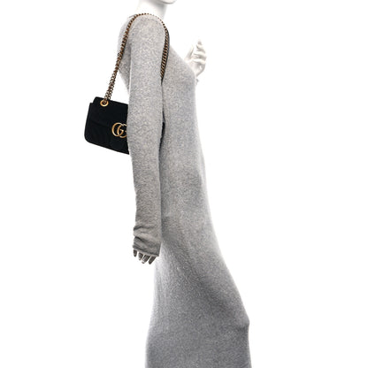 Gucci Velvet Matelasse Mini GG Marmont Shoulder Bag Black 2 of 10
