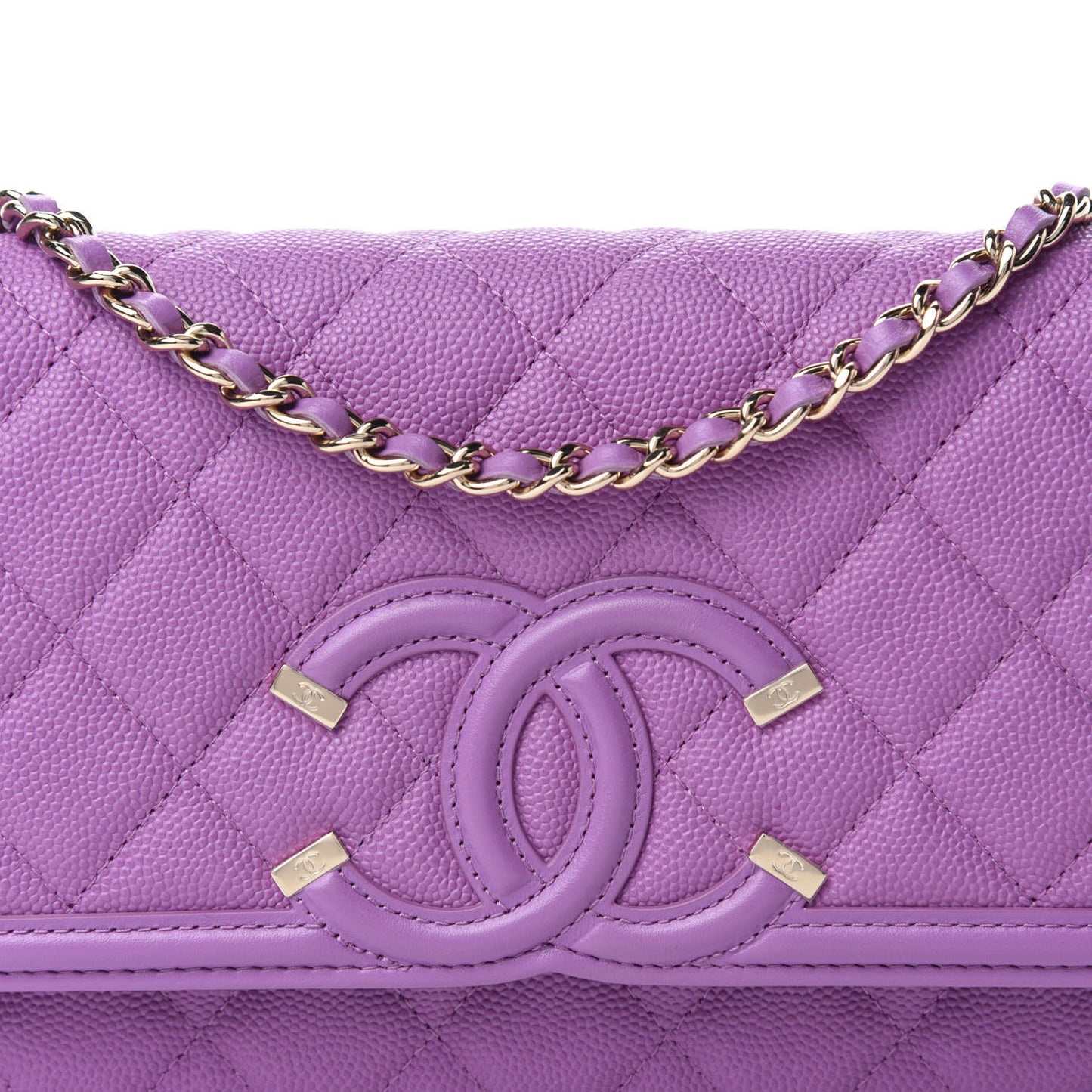 Caviar Quilted CC Filigree Wallet On Chain WOC Purple