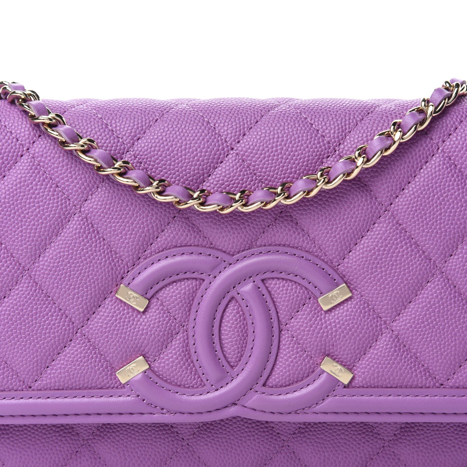 Chanel Caviar Quilted CC Filigree Wallet On Chain WOC Purple 11 of 12
