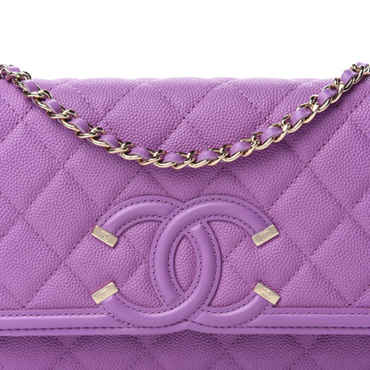 Chanel Caviar Quilted CC Filigree Wallet On Chain WOC Purple 11 of 12