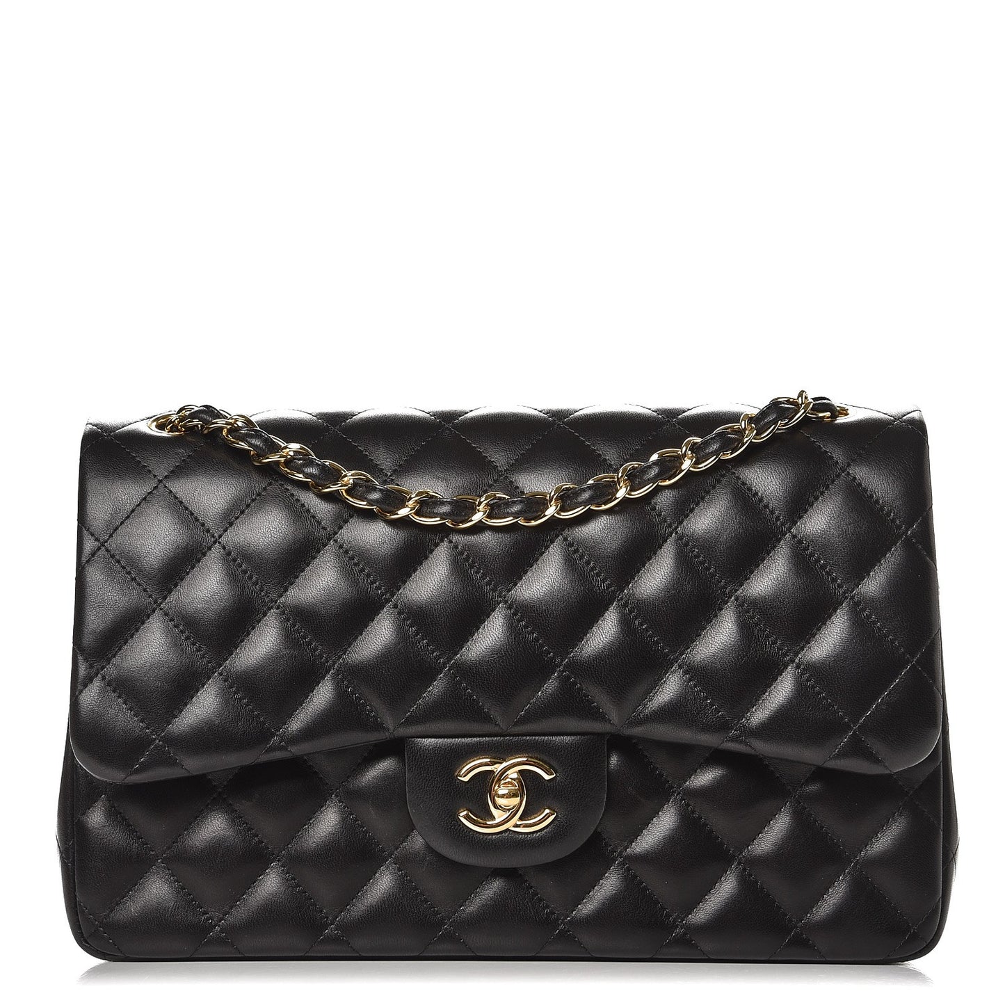 Lambskin Quilted Jumbo Double Flap Black