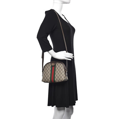Gucci GG Supreme Monogram Textured Dollar Calfskin Web Small Ophidia Dome Shoulder Bag Beige Ebony New Acero 2 of 10