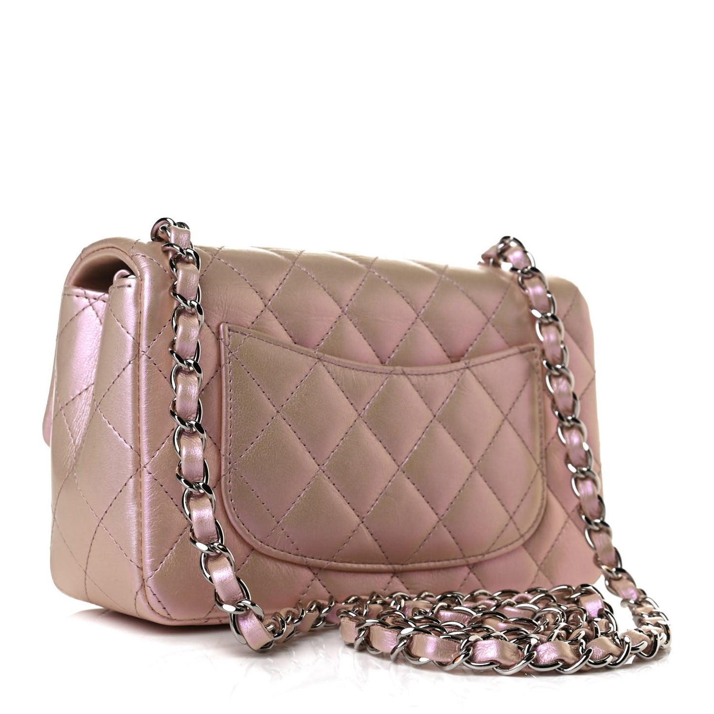 Iridescent Calfskin Quilted Mini Rectangular Flap Pink