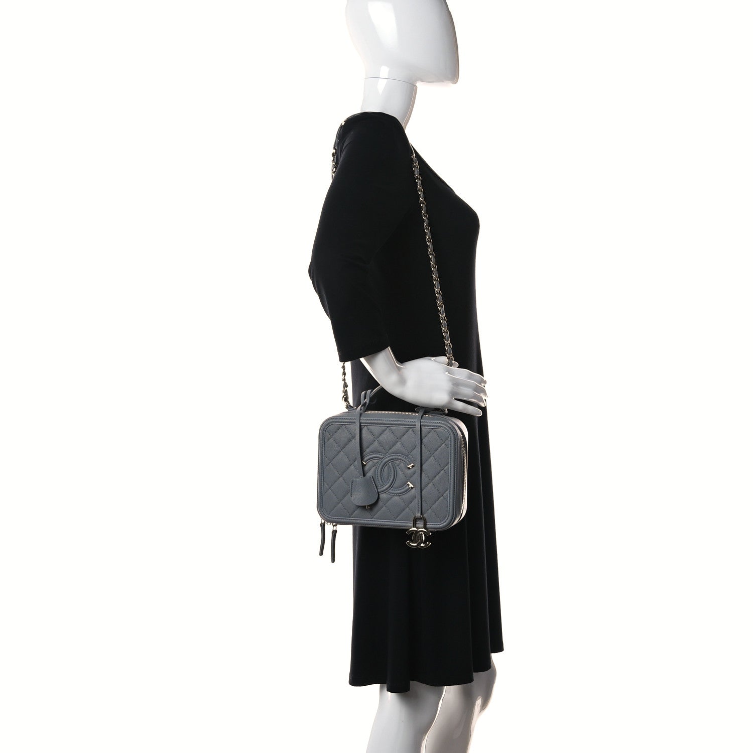 Chanel Caviar Quilted Medium CC Filigree Vanity Case Grey 2 of 10