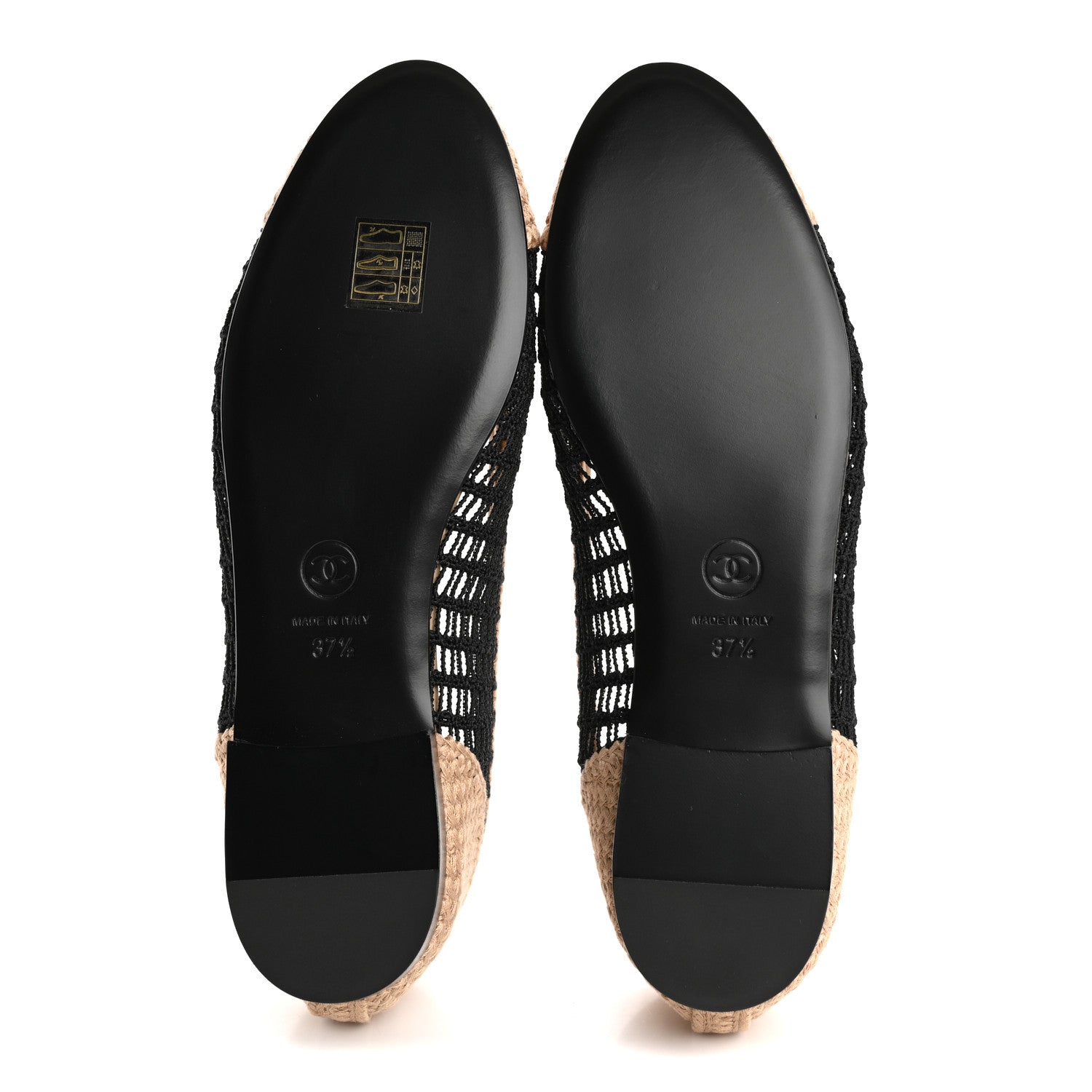 Chanel Raffia Cap Toe Ballerina Flats 37.5 Black Beige 1697530