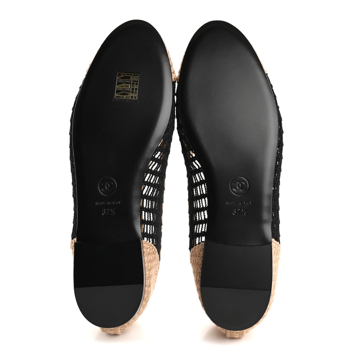 Raffia Cap Toe Ballerina Flats 37.5 Black Beige