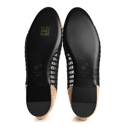 Chanel Raffia Cap Toe Ballerina Flats 37.5 Black Beige 6 of 9