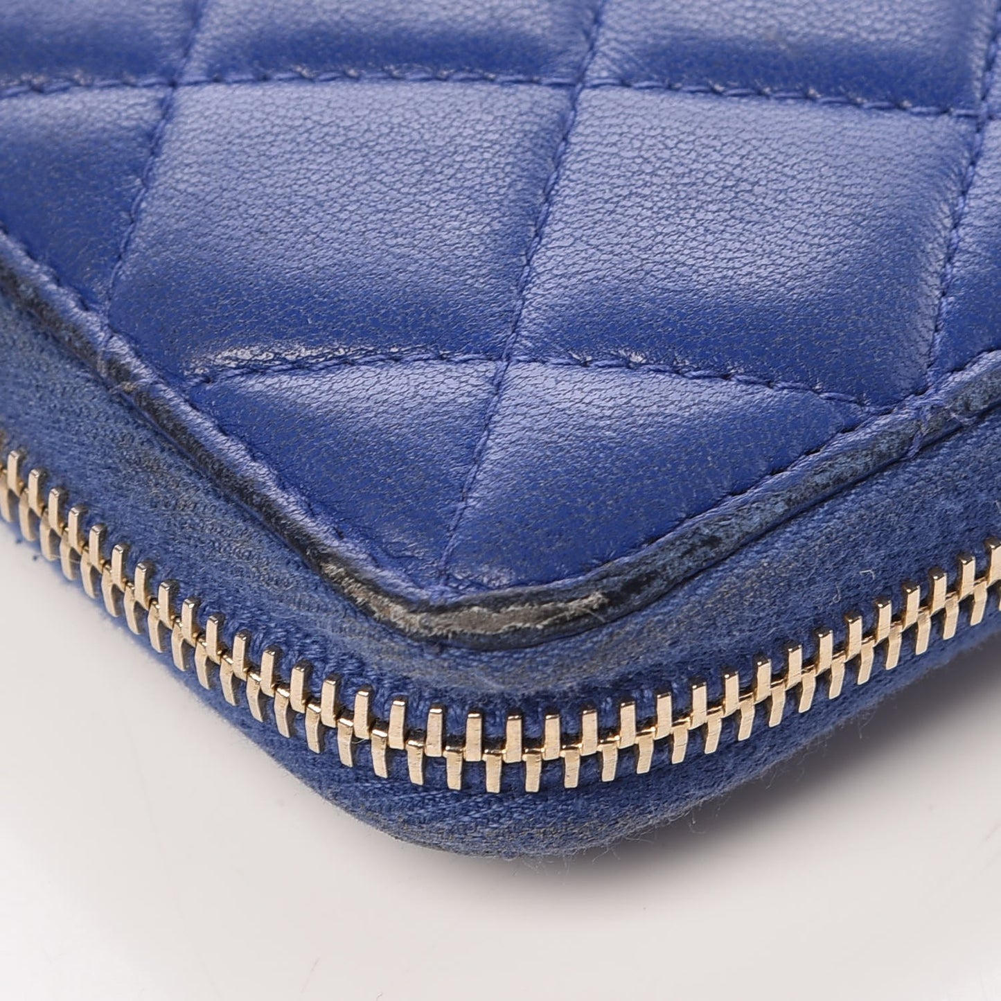 Lambskin Quilted Large Gusset Zip Around Wallet Blue