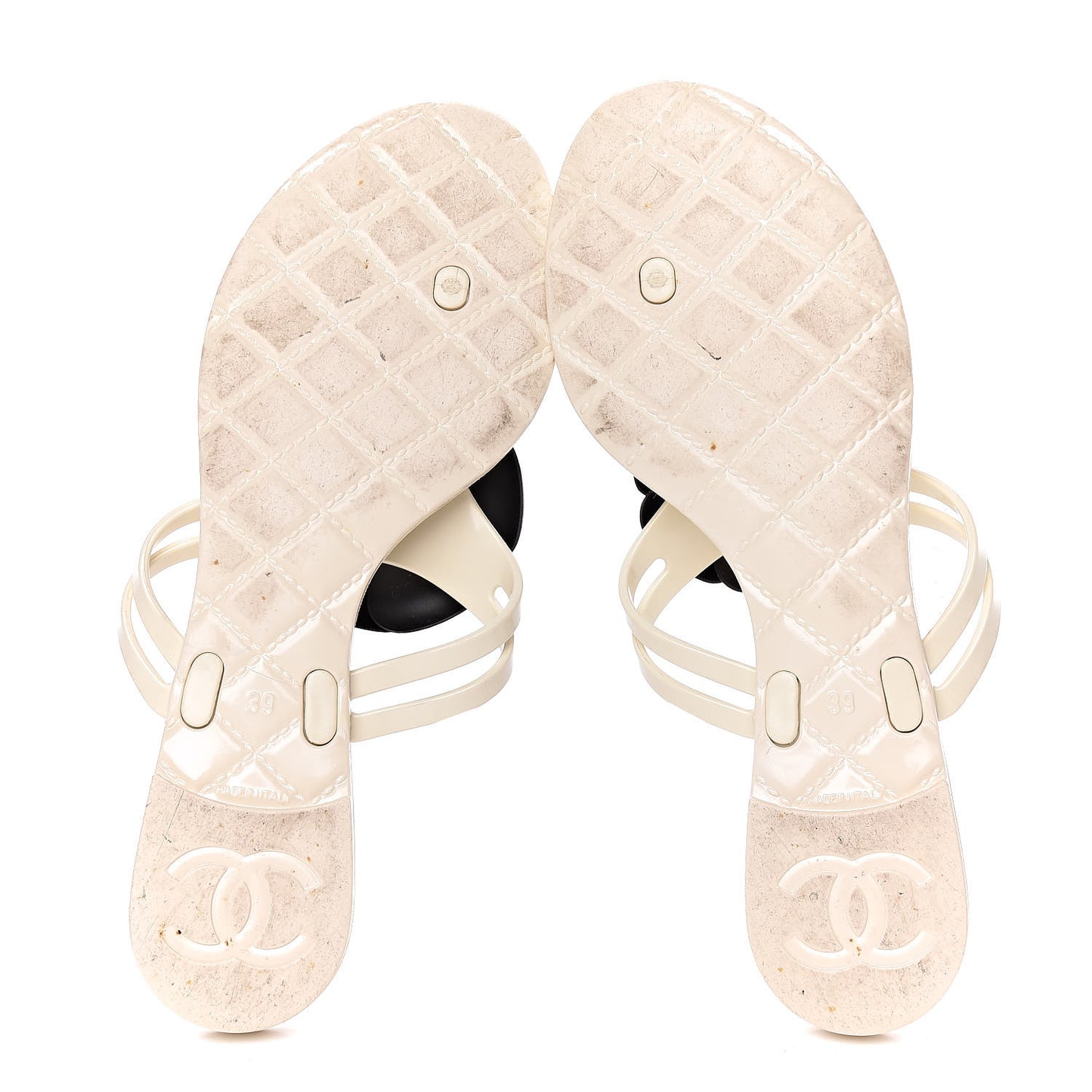 Jelly Camellia Thong Sandals 39 Ivory Black