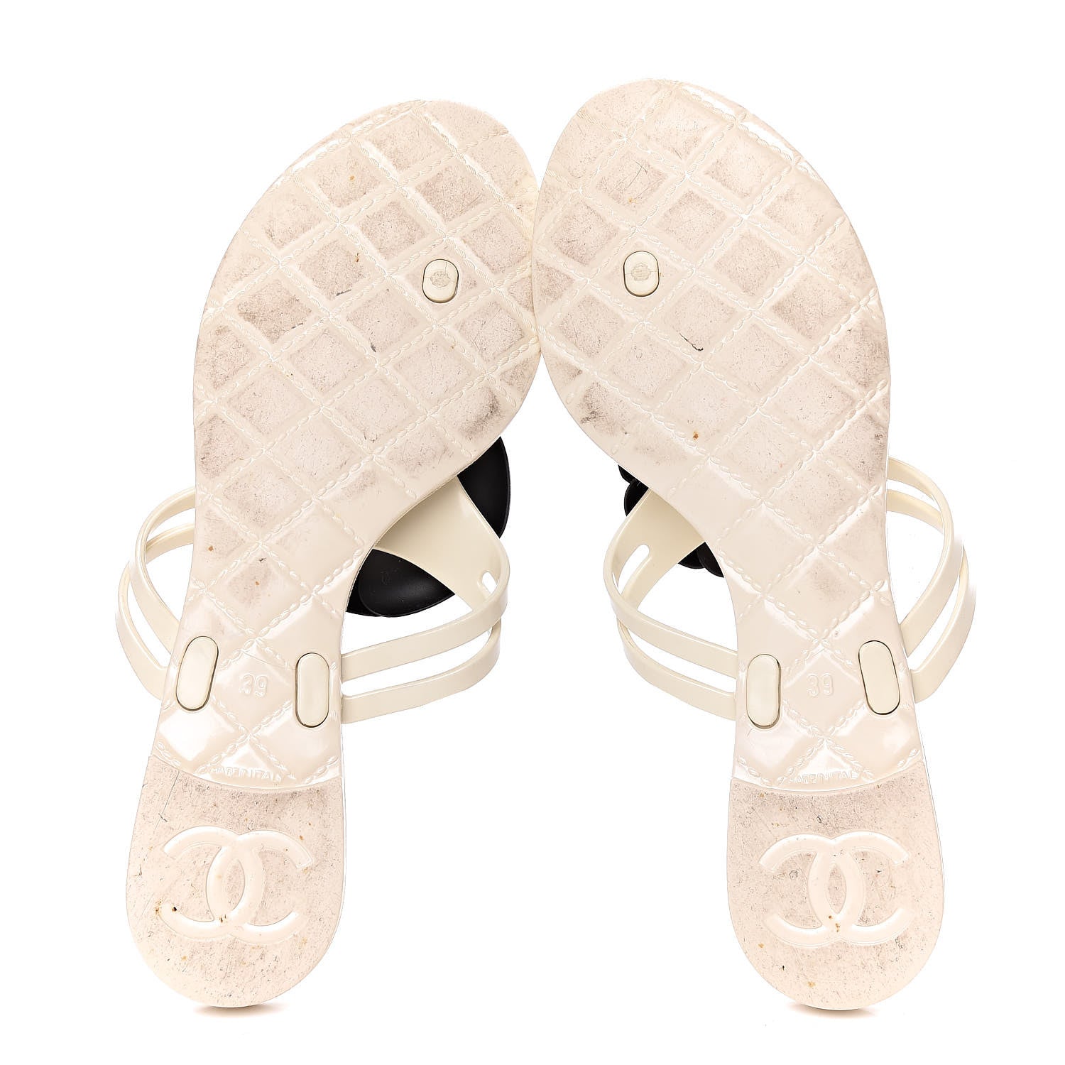 Chanel Jelly Camellia Thong Sandals 39 Ivory Black 5 of 15