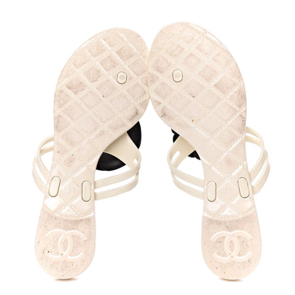 Chanel Jelly Camellia Thong Sandals 39 Ivory Black 5 of 15