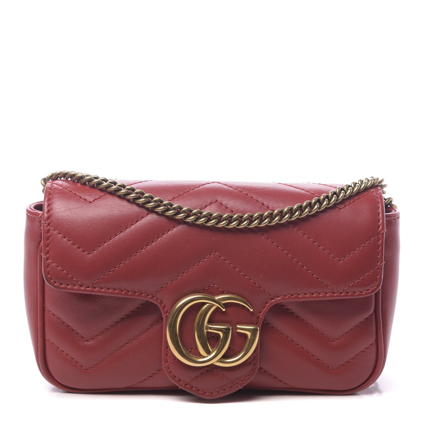Calfskin Matelasse Super Mini GG Marmont Shoulder Bag Hibiscus Red