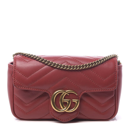 Gucci Calfskin Matelasse Super Mini GG Marmont Shoulder Bag Hibiscus Red 1 of 12