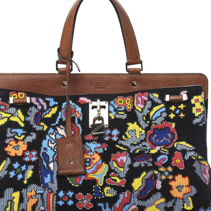 Valentino Garavani Calfskin Suede Embroidered Large Joylock Satchel Tan 9 of 12