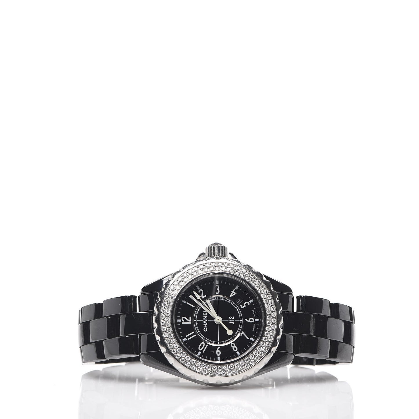 Stainless Steel Ceramic Diamond Pave Bezel 33mm J12 Quartz Watch Black
