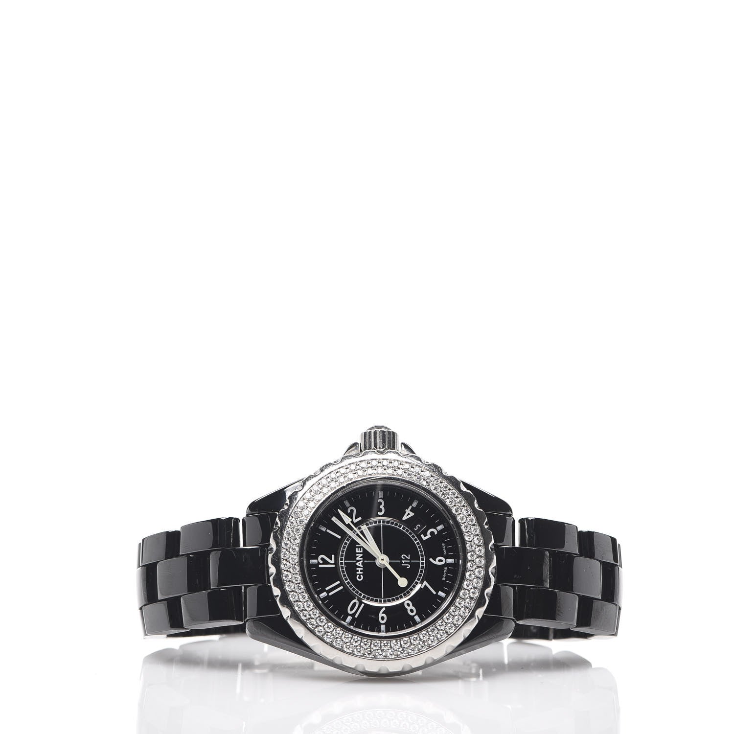Chanel Stainless Steel Ceramic Diamond Pave Bezel 33mm J12 Quartz Watch Black 2 of 5