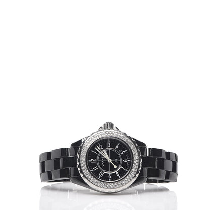 Chanel Stainless Steel Ceramic Diamond Pave Bezel 33mm J12 Quartz Watch Black 2 of 5