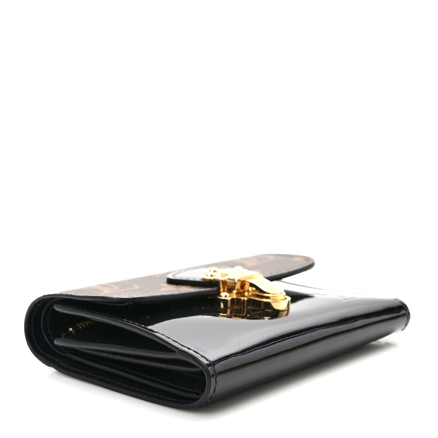 Patent Calfskin Monogram Cherrywood Compact Wallet Black