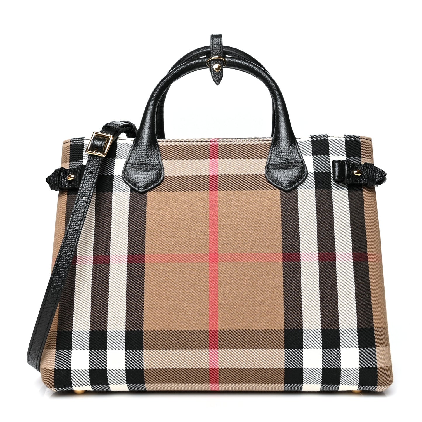 House Check Grainy Calfskin Medium Banner Tote Black