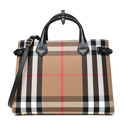 Burberry House Check Grainy Calfskin Medium Banner Tote Black 1 of 9