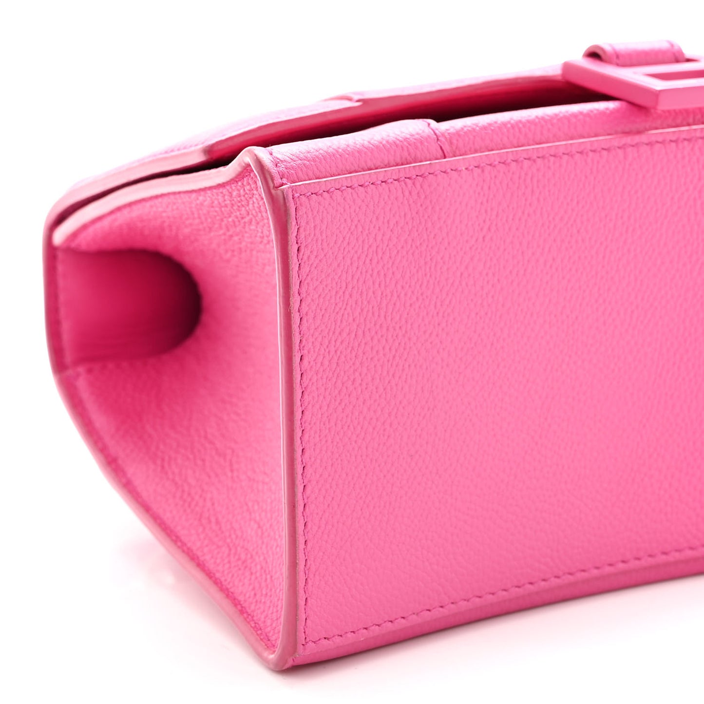 Grained Calfskin Tonal B Small Hourglass Top Handle Bag Acid Fuchsia