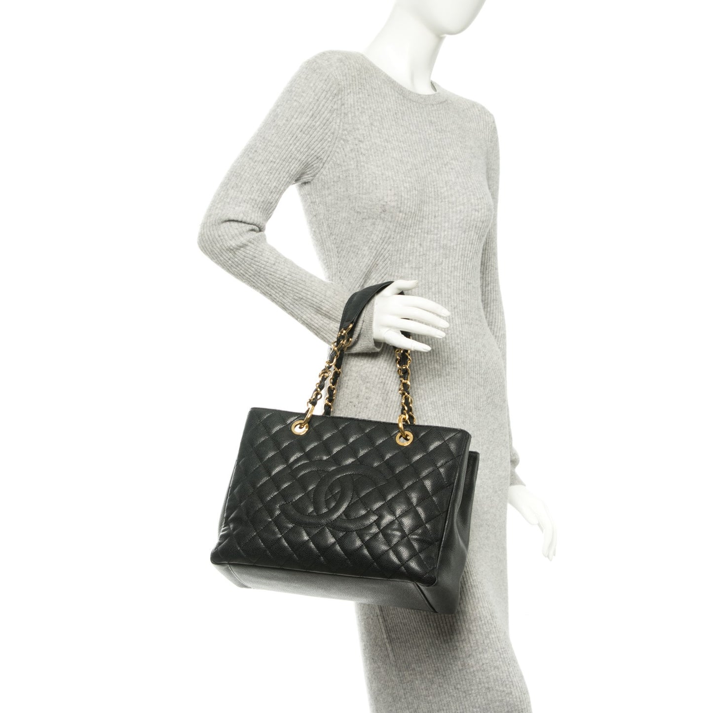 Caviar Quilted Grand Shopping Tote GST Black