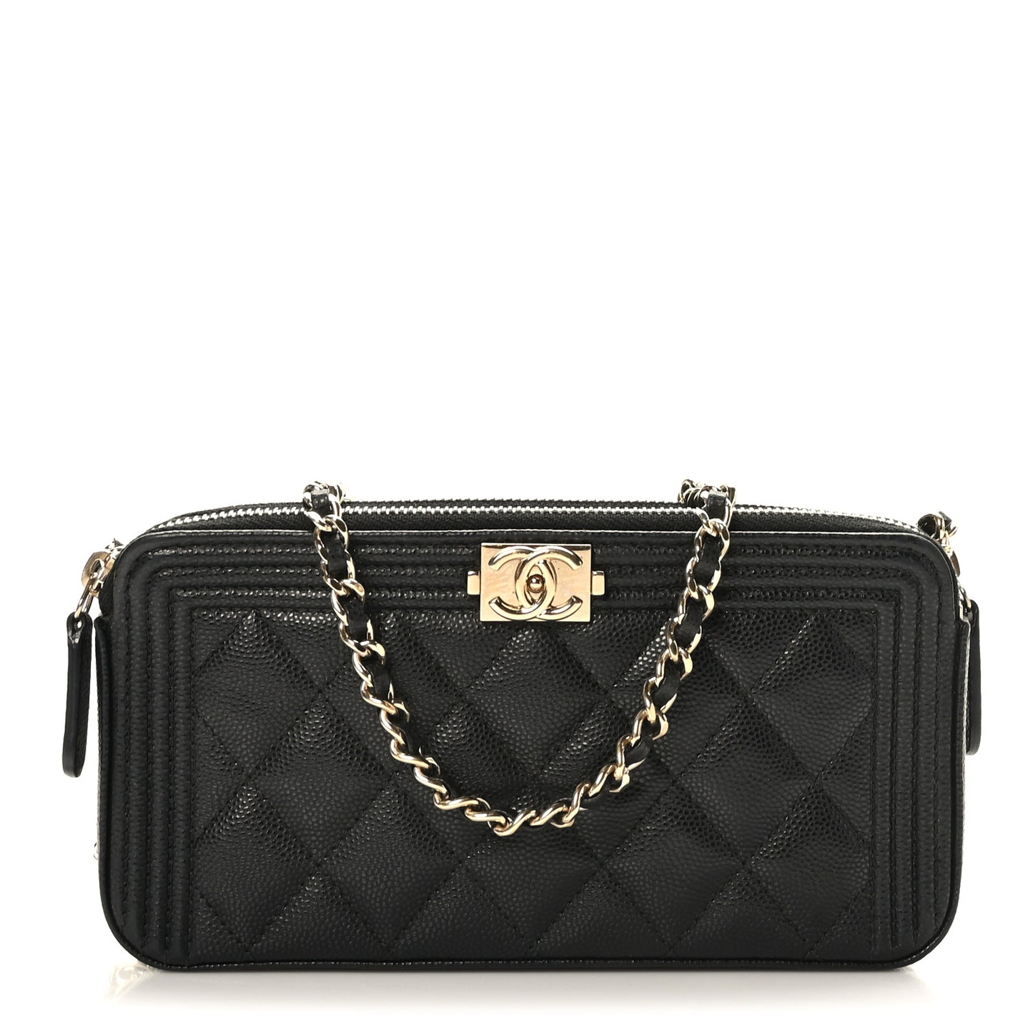 Caviar Quilted Small Boy Clutch With Chain Black