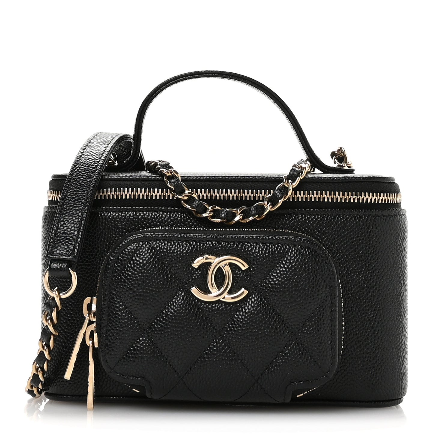 Caviar Quilted Top Handle Pocket Vanity Case Black