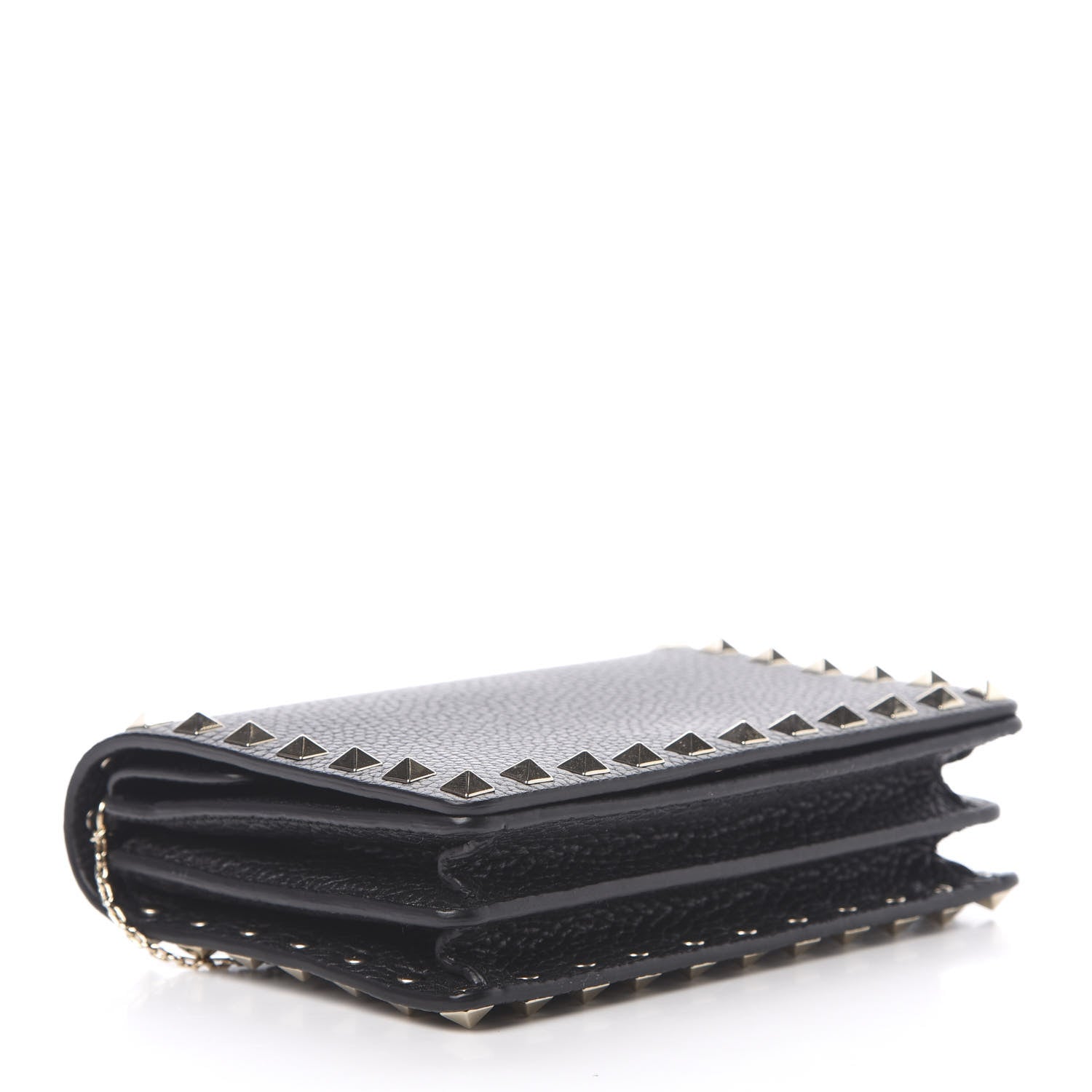Valentino Garavani Pebbled Calfskin Rockstud Wallet on Chain Black 4 of 11