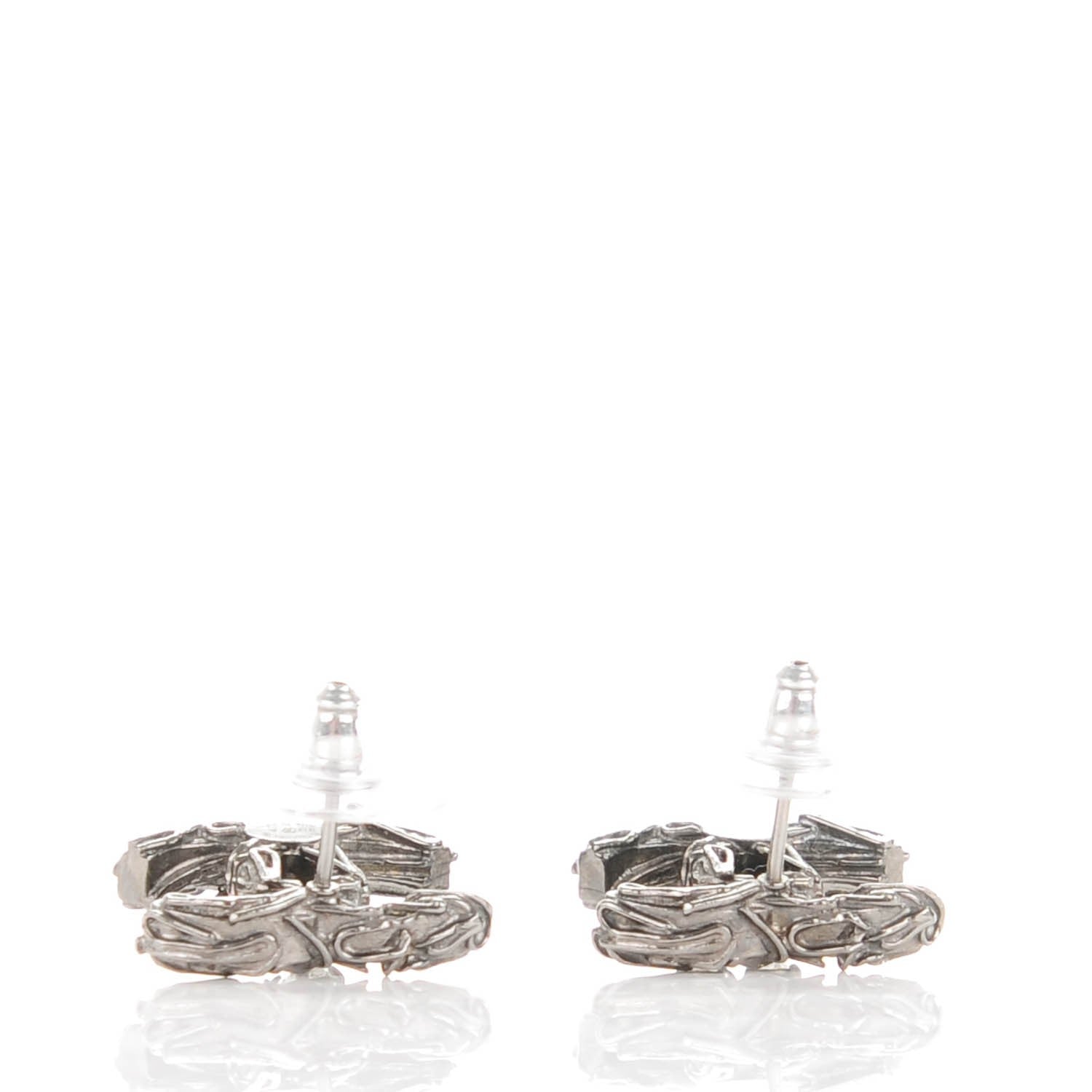 Chanel Crystal Textured CC Earrings Silver 4 of 5