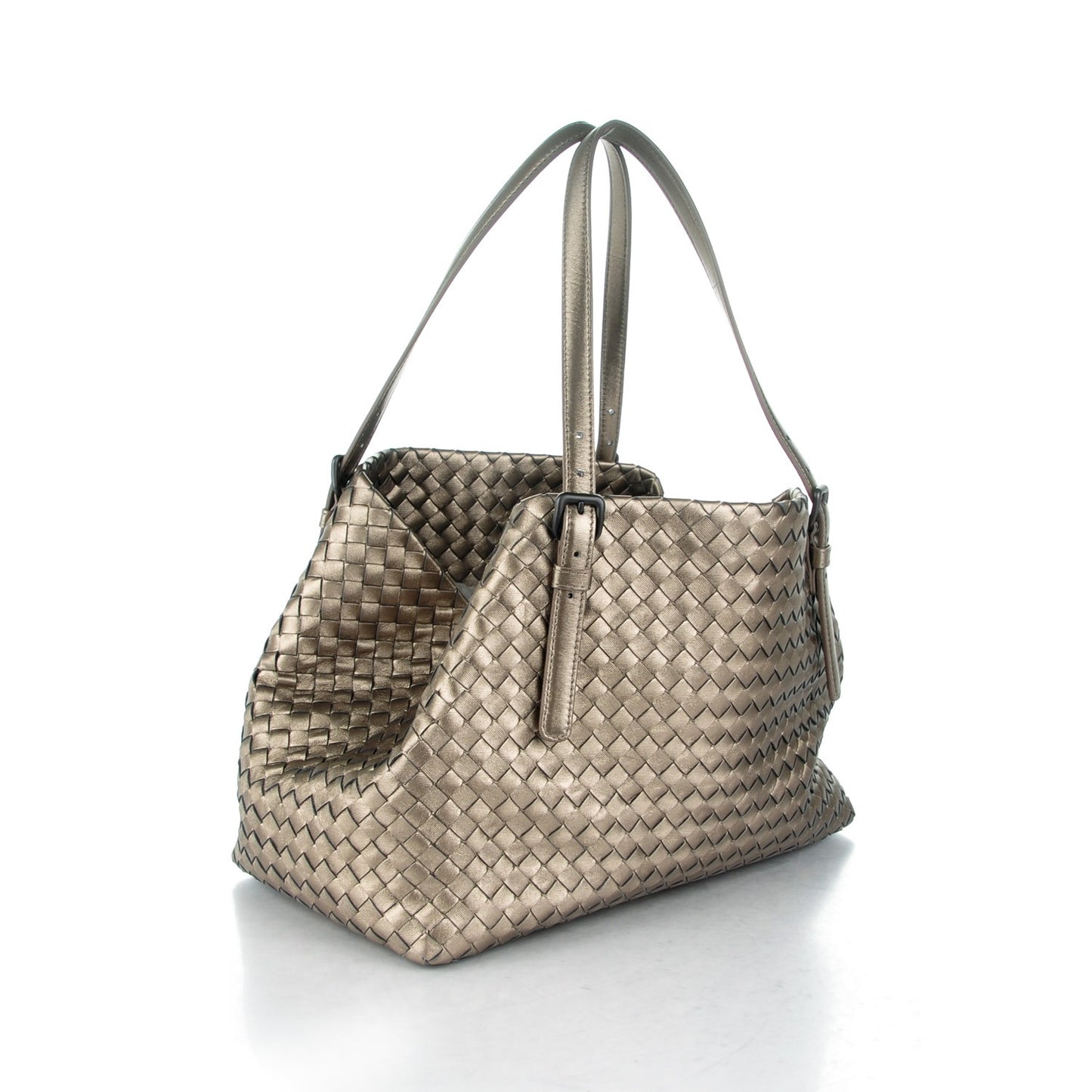 Metallic Grosgrain Intrecciato Medium A Shape Seamless Tote Fume