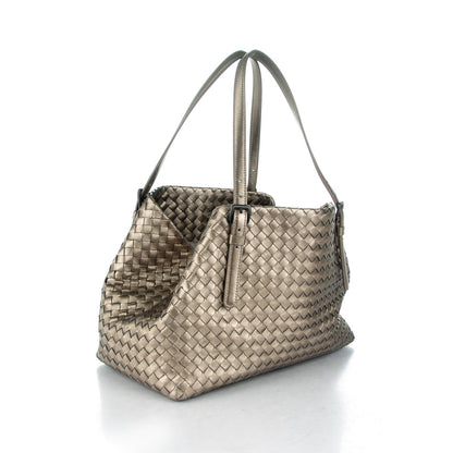 Bottega Veneta Metallic Grosgrain Intrecciato Medium A Shape Seamless Tote Fume 3 of 8