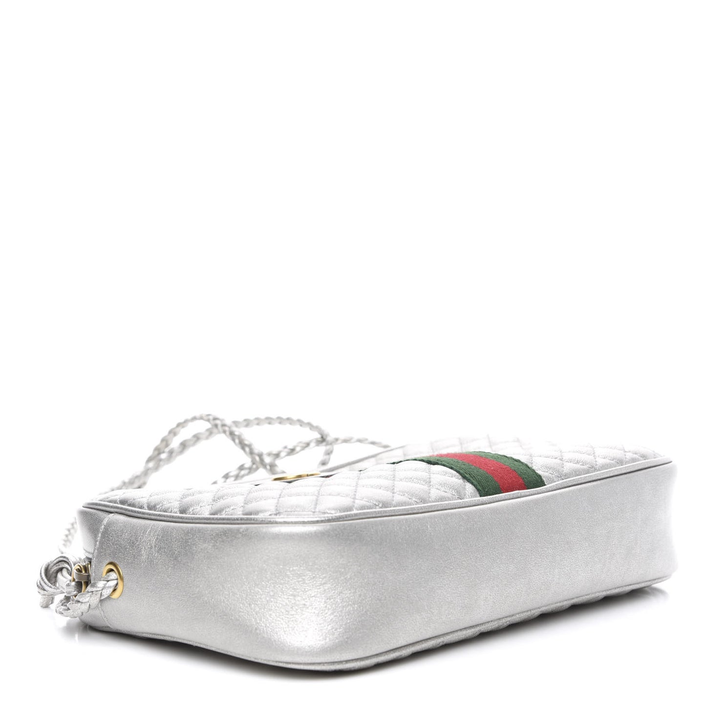 Laminated Nappa Web Trapuntata Small GG Shoulder Bag Argento