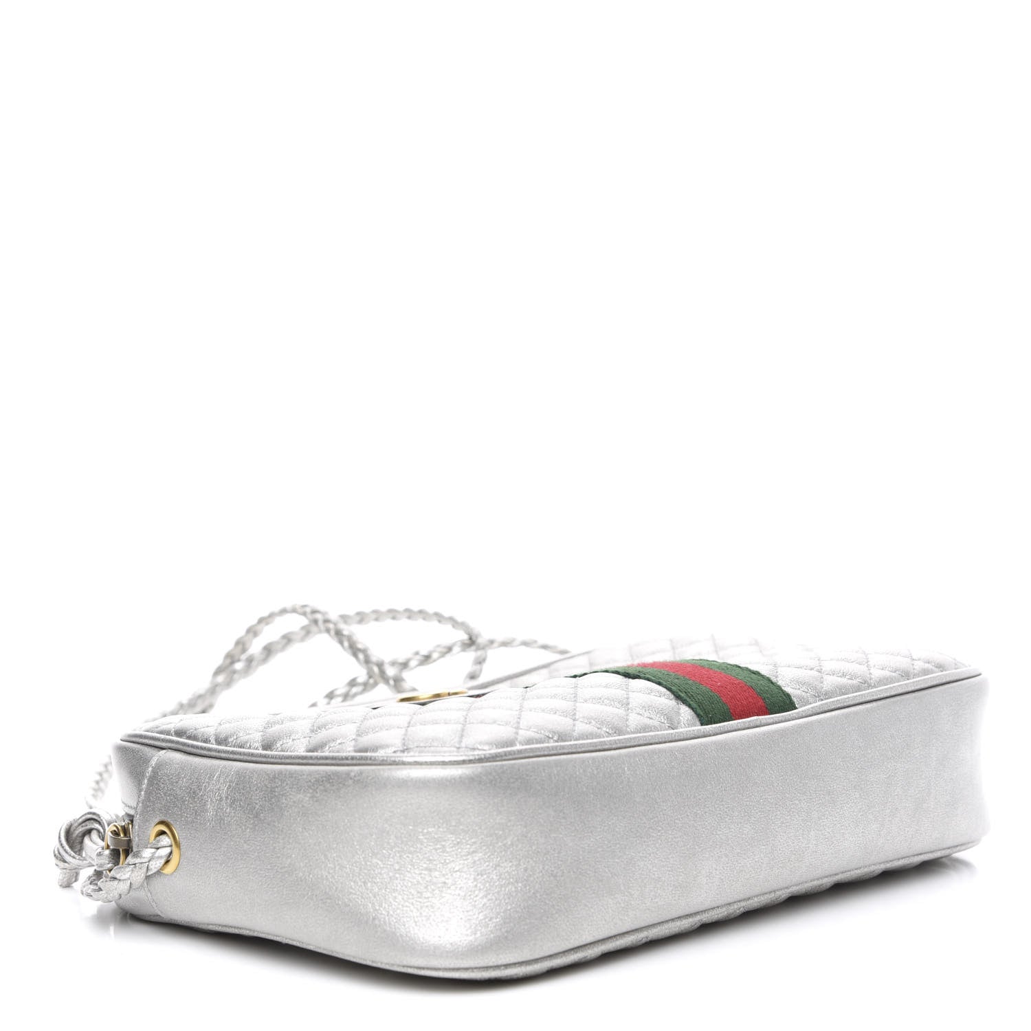 Gucci Laminated Nappa Web Trapuntata Small GG Shoulder Bag Argento 4 of 10