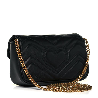 Gucci Calfskin Matelasse Super Mini GG Marmont Shoulder Bag Black 3 of 11