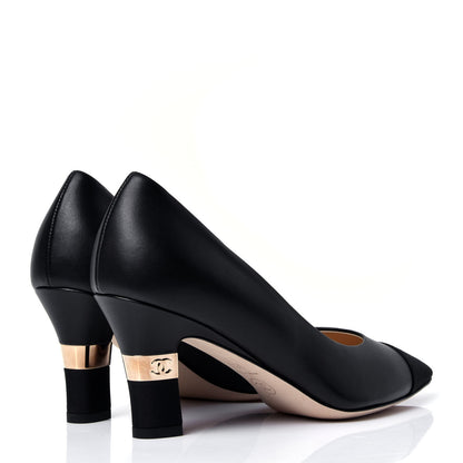 Chanel Goatskin Grosgrain Cap Toe CC Pumps 36.5 Black 5 of 7