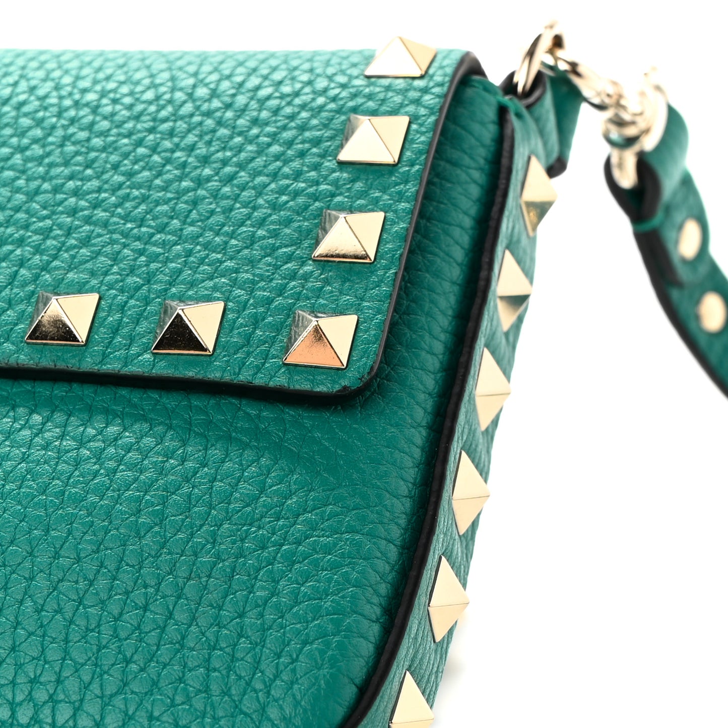 Grainy Calfskin Rockstud Crossbody Pouch Ultra Marine Green