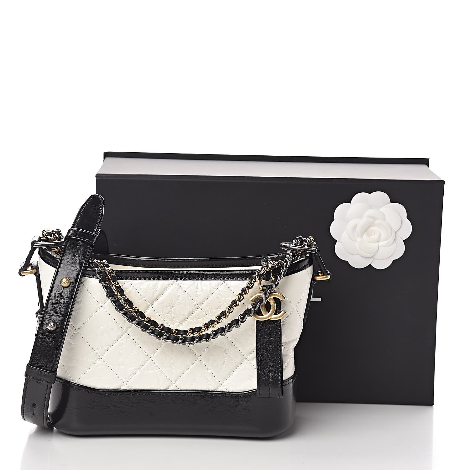 Chanel Aged Calfskin Quilted Small Gabrielle Hobo Black White 11 of 11