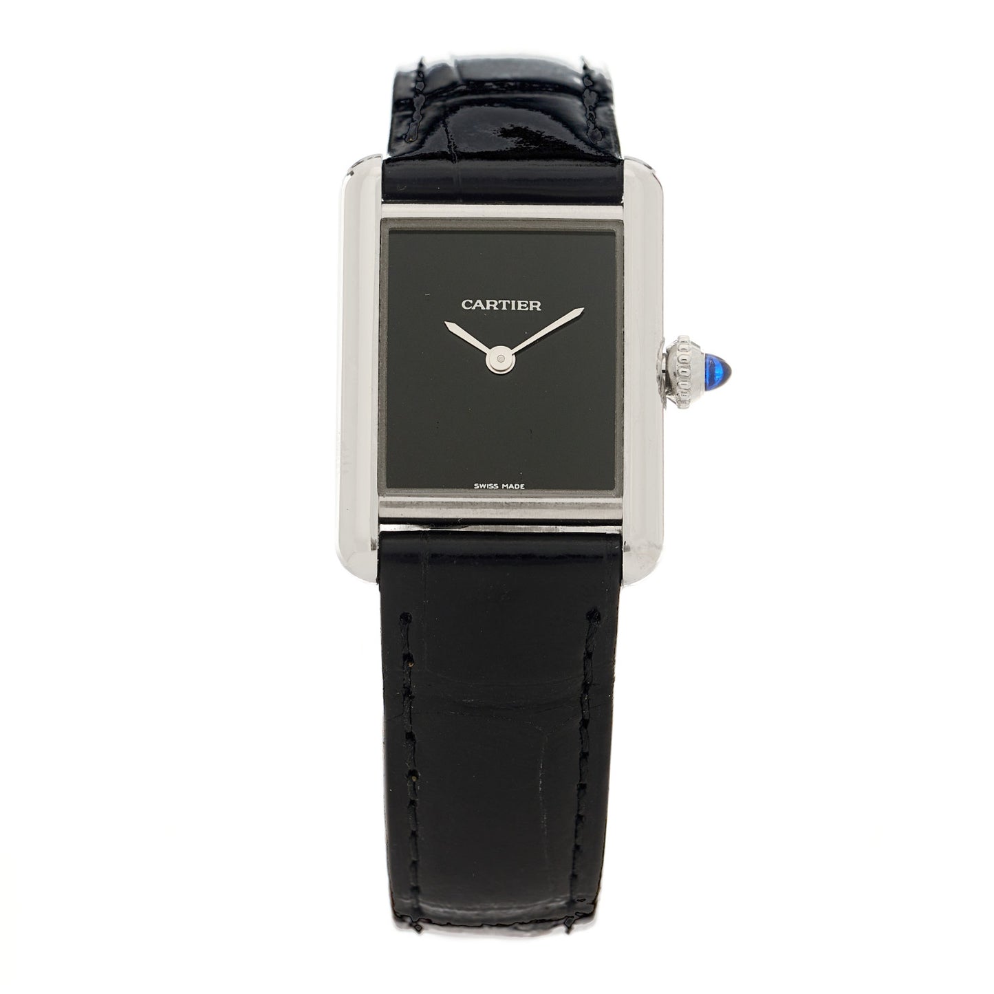 Stainless Steel Alligator 22mm Must de Cartier Tank Quartz Watch Black