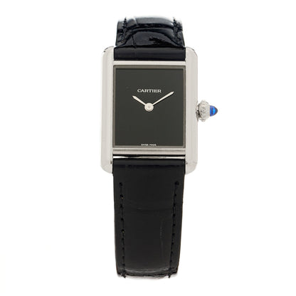 Cartier Stainless Steel Alligator 22mm Must de Cartier Tank Quartz Watch Black 1 of 5
