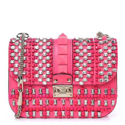 Valentino Garavani Vitello Crystal Small Glam Lock Rockstud Flap Fuxia Fluo 1 of 10