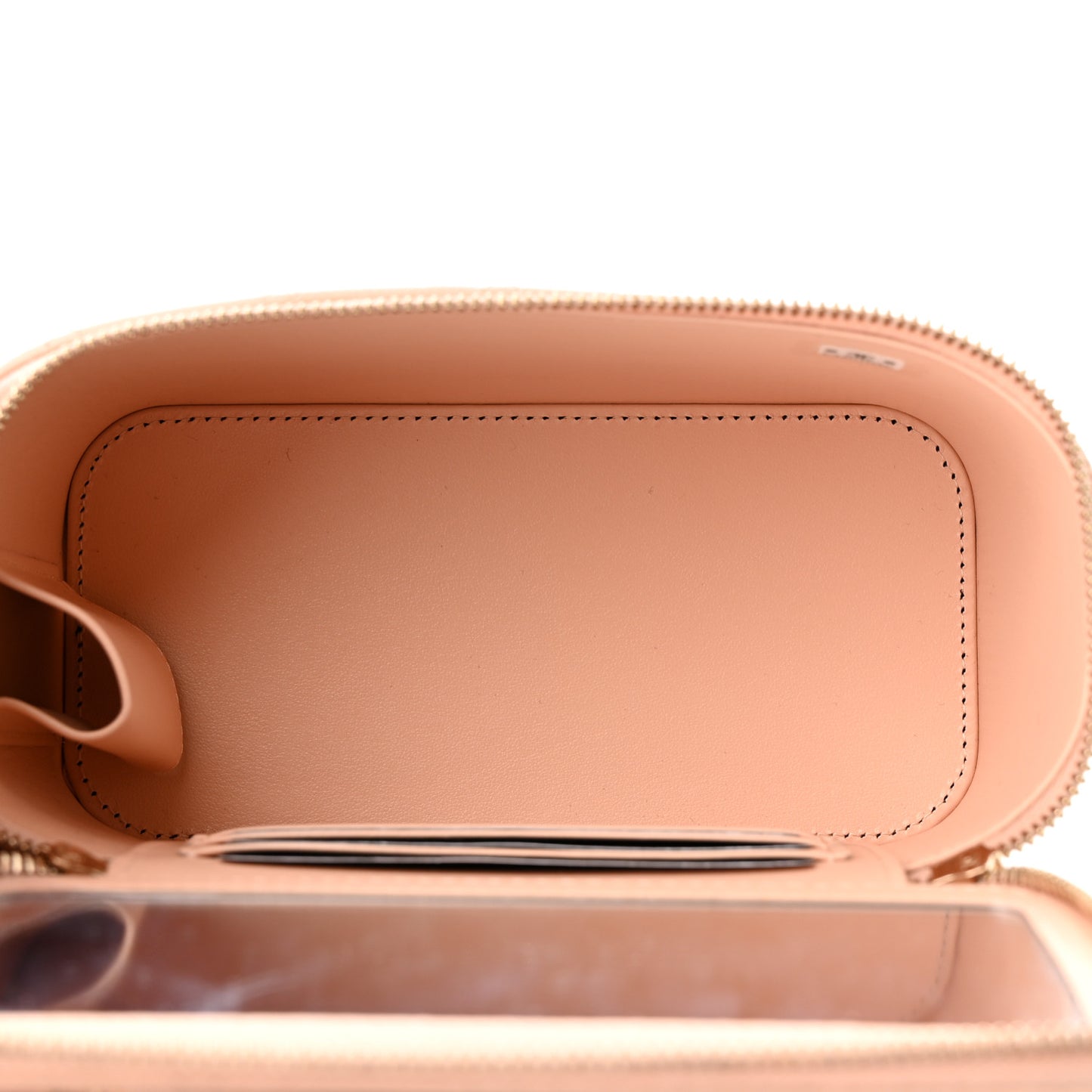Caviar Quilted Small Vanity Case With Chain Light Beige