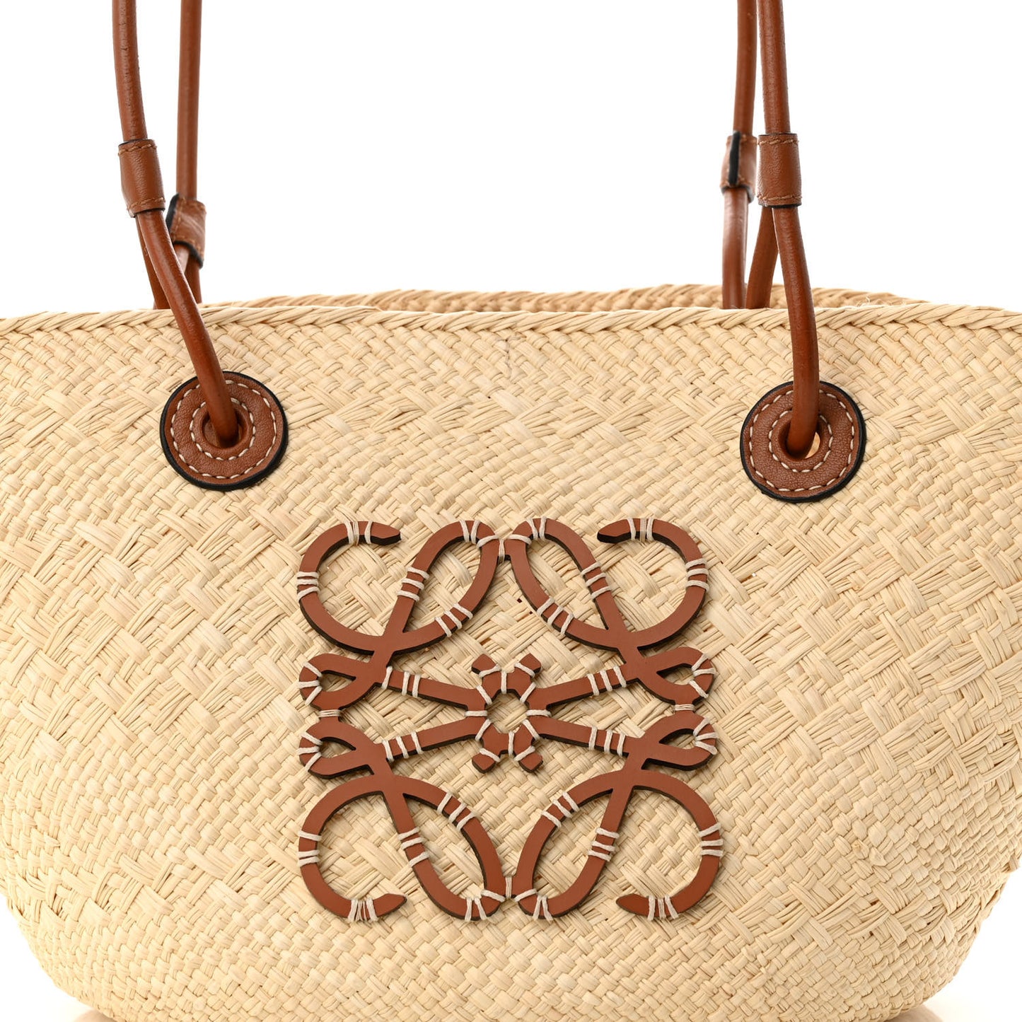 Calfskin Raffia Small Anagram Basket Tote Bag Natural Tan