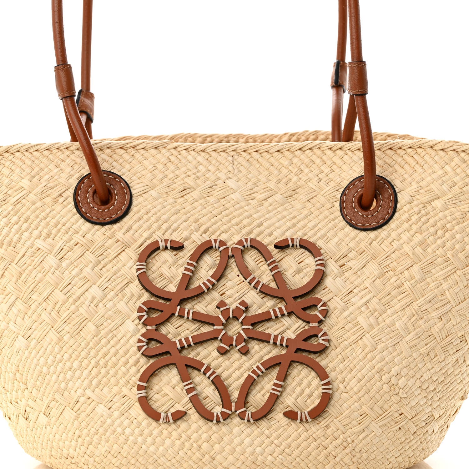 Loewe Calfskin Raffia Small Anagram Basket Tote Bag Natural Tan 7 of 9