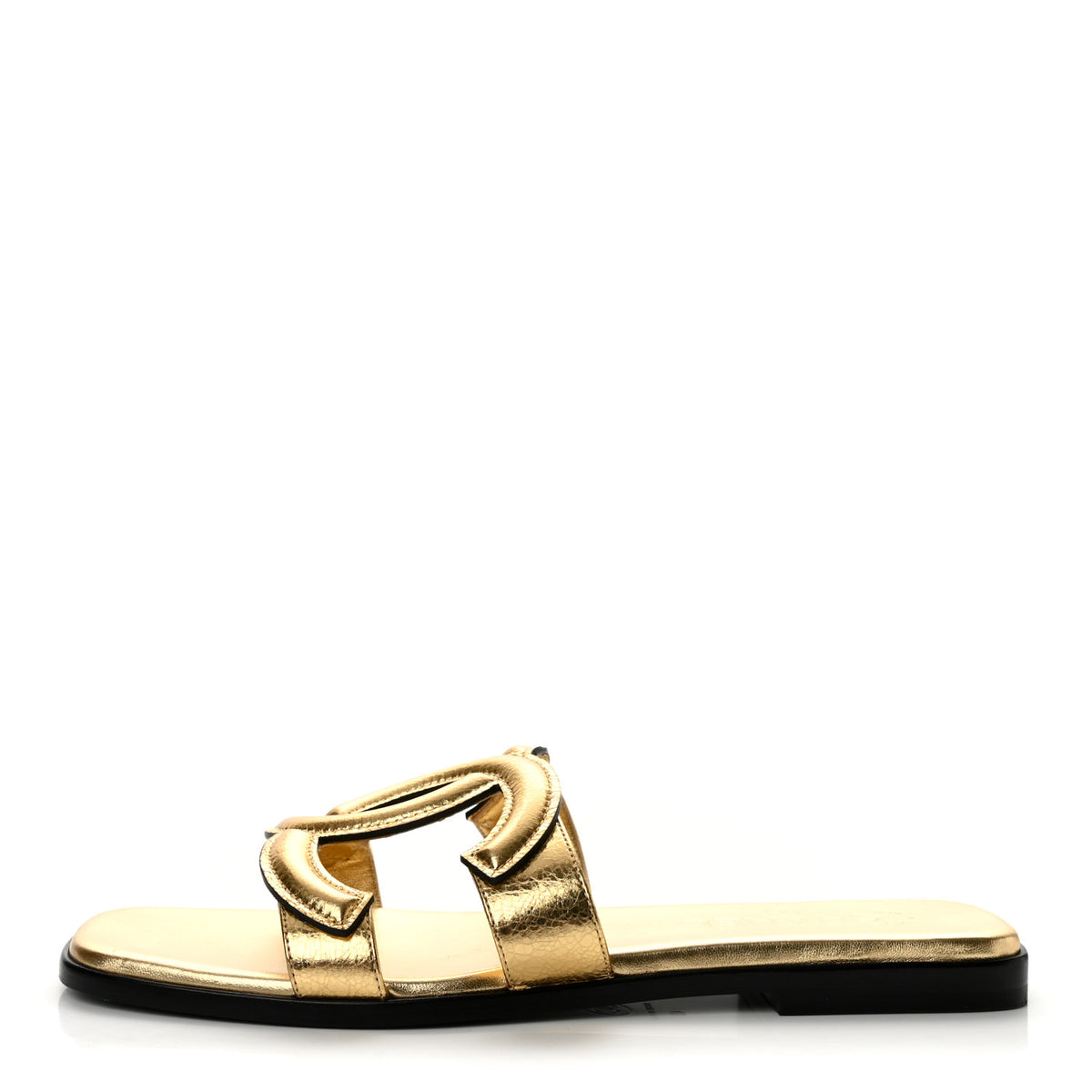 Chanel Crackled Laminated Calfskin CC Cut Out Mules Sandals 40 Gold 1 of 10
